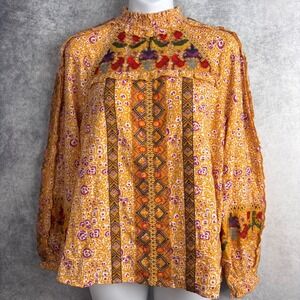 Maeve by Anthropology Goldie Embroidered Blouse Floral Long Sleeve Blouse 10P